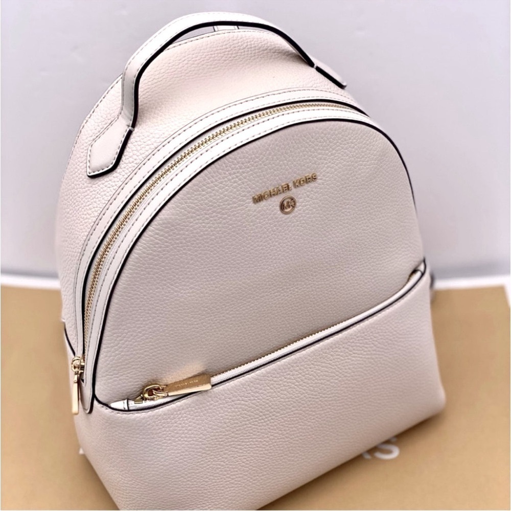 Michael Kors Valerie Medium Light Cream Pebbled Leather Backpack - Picture 7 of 12